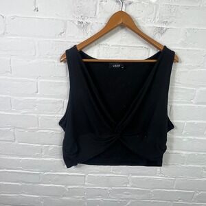 Cider Women's Knotted Front Corduory Cropped Blouse Top Black Size 3XL